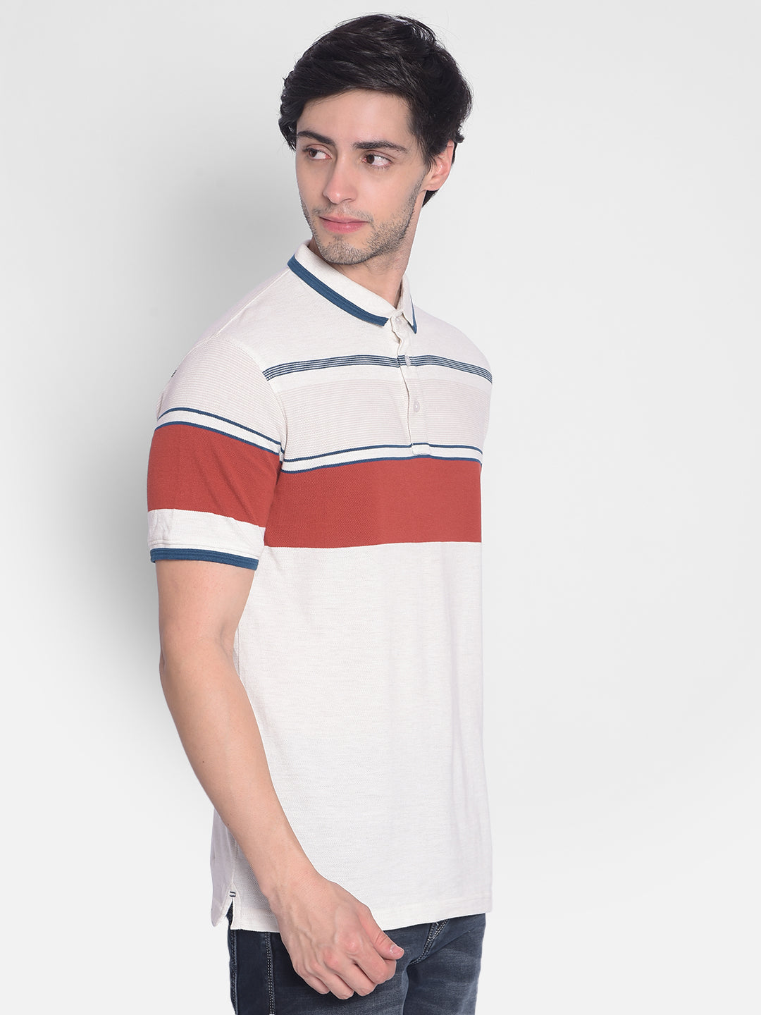 Off White Striped T-Shirt-Men T-Shirts-Crimsoune Club