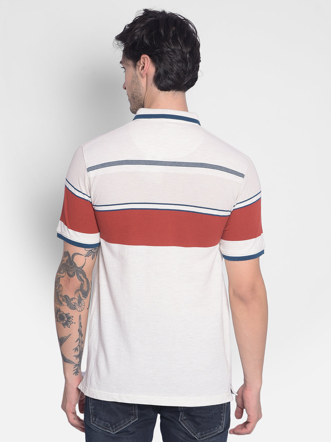 Off White Striped T-Shirt-Men T-Shirts-Crimsoune Club