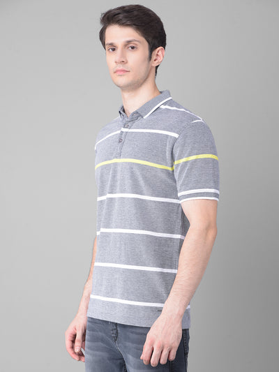 Grey Striped T-Shirt-Men T-Shirts-Crimsoune Club