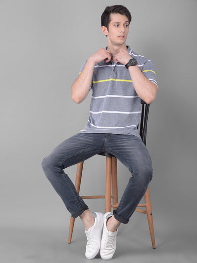 Grey Striped T-Shirt-Men T-Shirts-Crimsoune Club