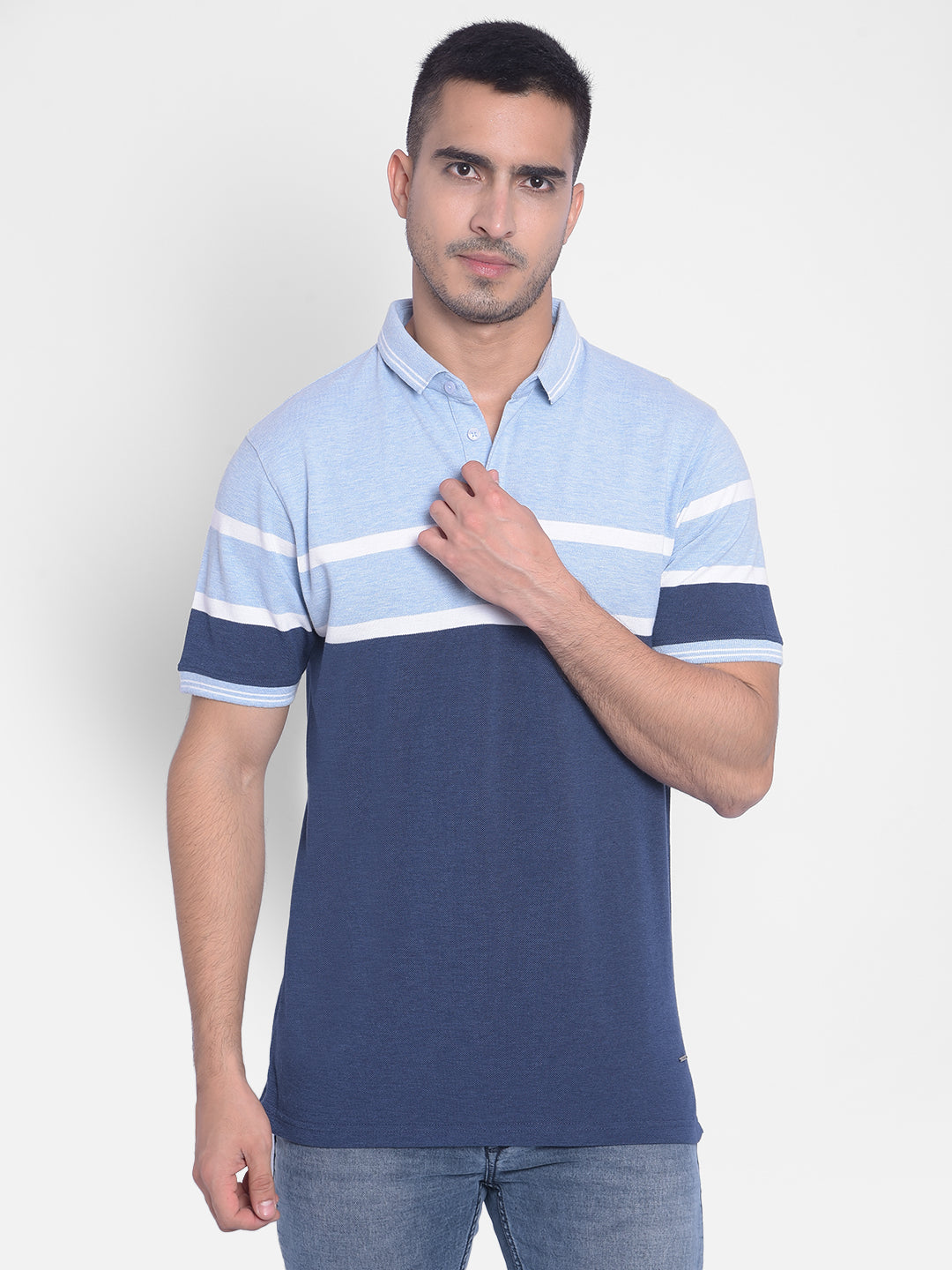 Navy Blue Striped T-shirt-Men Jeans-Crimsoune Club