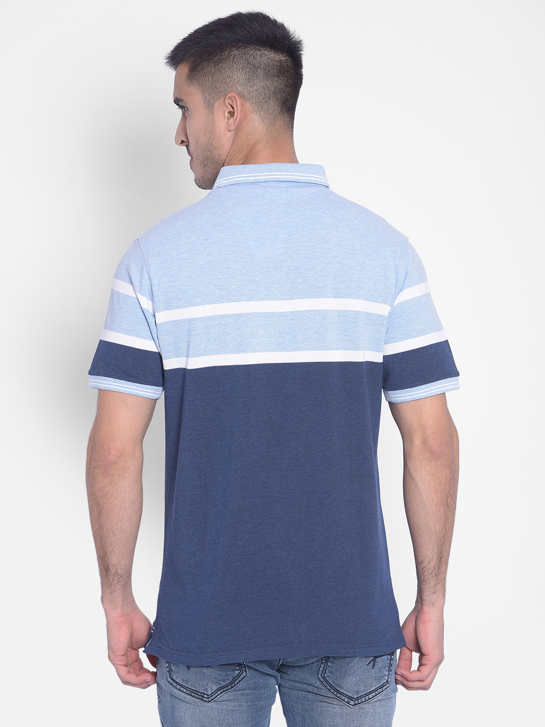 Navy Blue Striped T-shirt-Men Jeans-Crimsoune Club