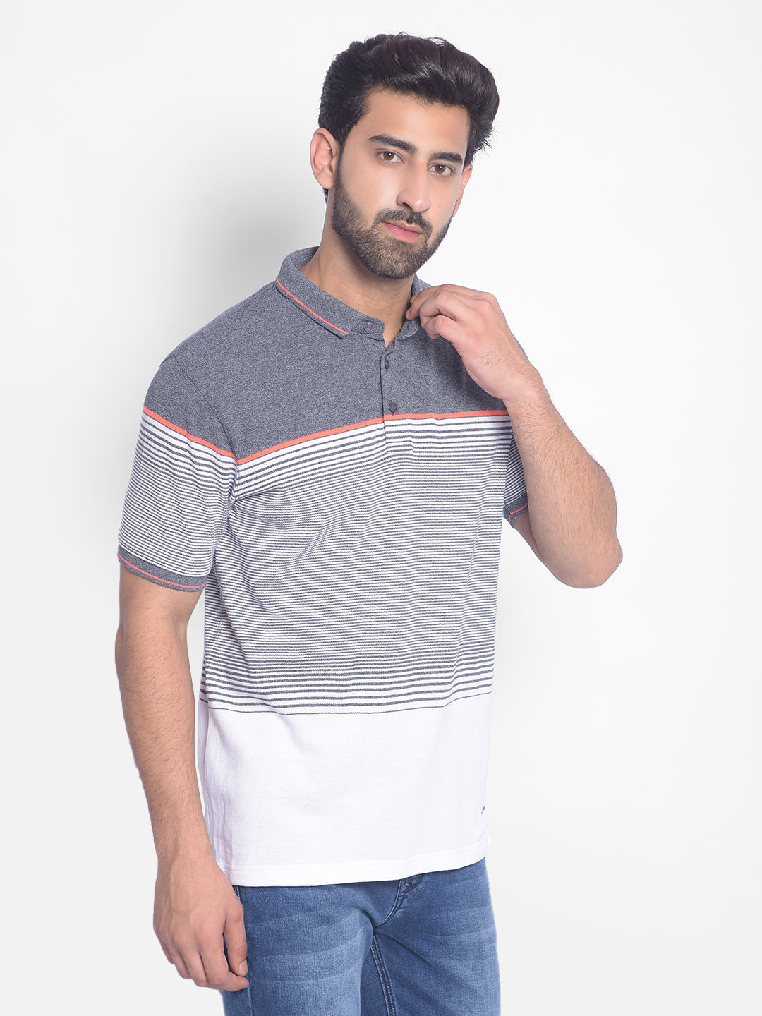 Grey Striped T-Shirt-Men T-Shirts-Crimsoune Club