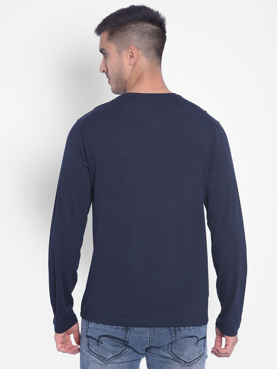 Navy Blue Printed T-shirt-Men Jeans-Crimsoune Club