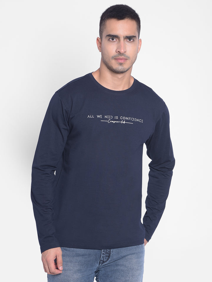 Navy Blue Printed T-shirt-Men Jeans-Crimsoune Club