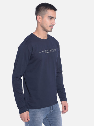 Navy Blue Printed T-shirt-Men Jeans-Crimsoune Club