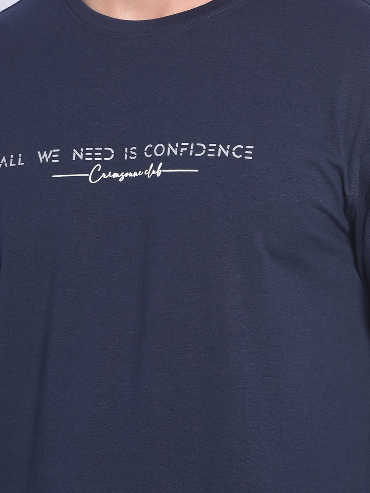 Navy Blue Printed T-shirt-Men Jeans-Crimsoune Club
