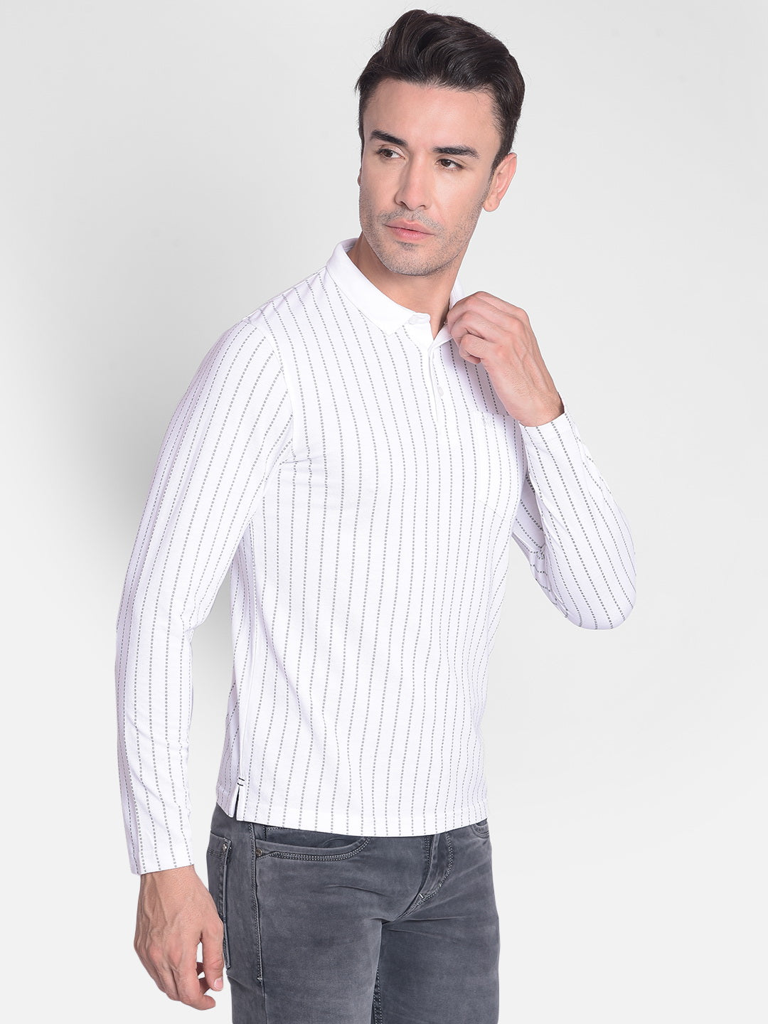 White Striped T-Shirt-Men T-Shirts-Crimsoune Club