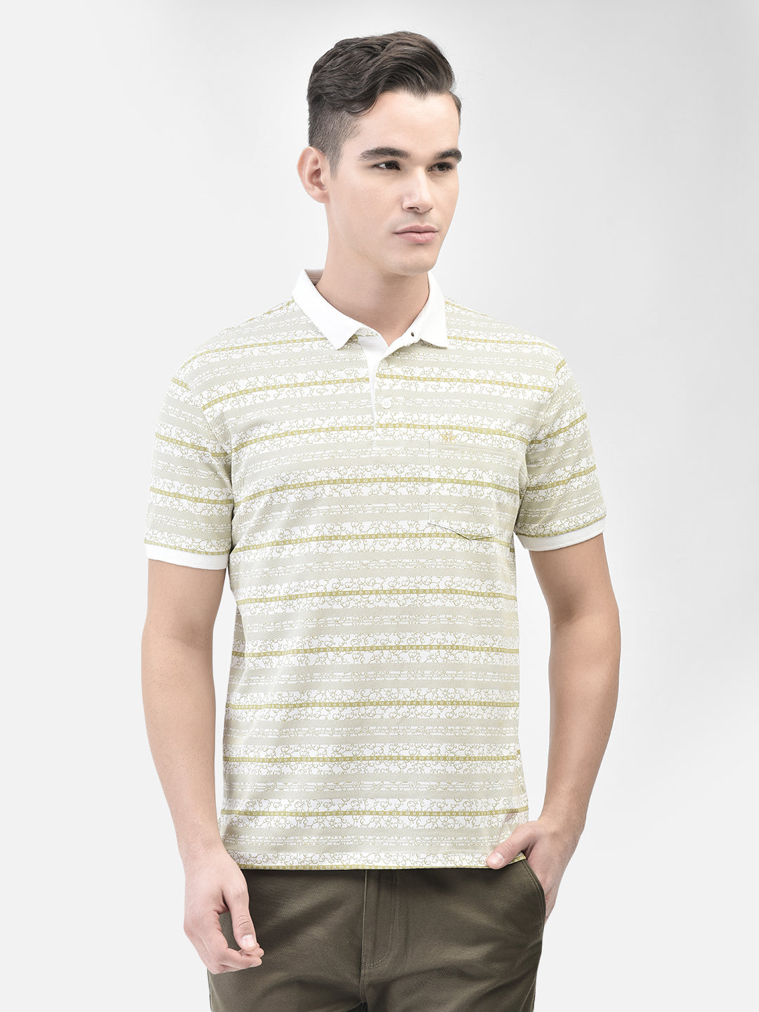 Beige Striped T-Shirt-Men T-Shirts-Crimsoune Club