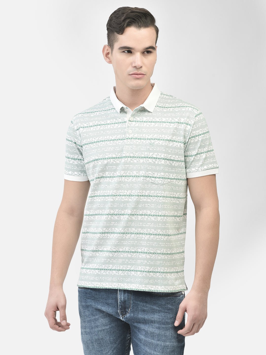 Green Striped T-Shirt-Men T-Shirts-Crimsoune Club