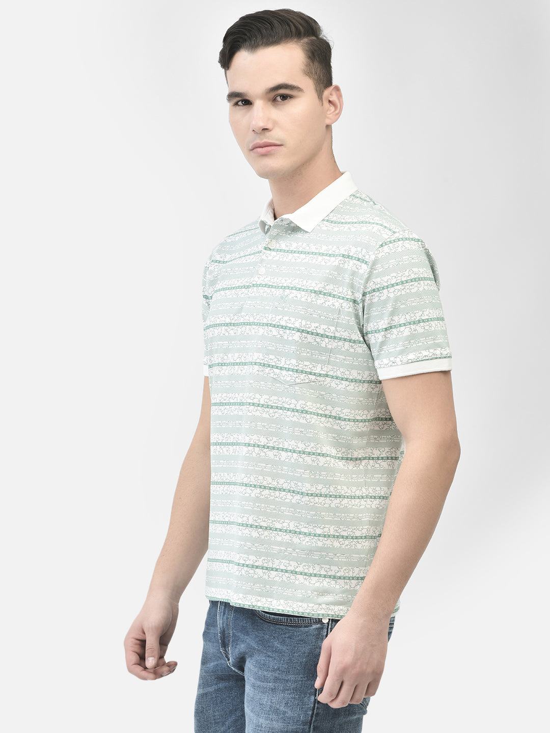 Green Striped T-Shirt-Men T-Shirts-Crimsoune Club