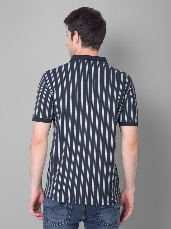 Navy Blue Striped T-Shirt-Men T-Shirts-Crimsoune Club