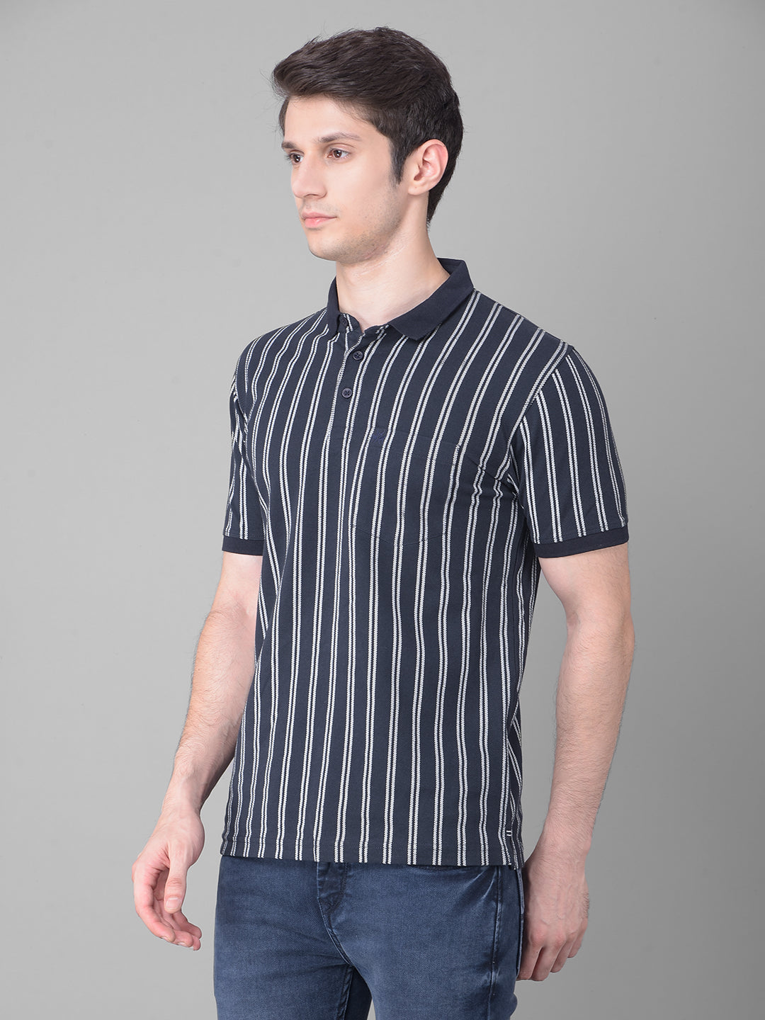 Navy Blue Striped T-Shirt-Men T-Shirts-Crimsoune Club