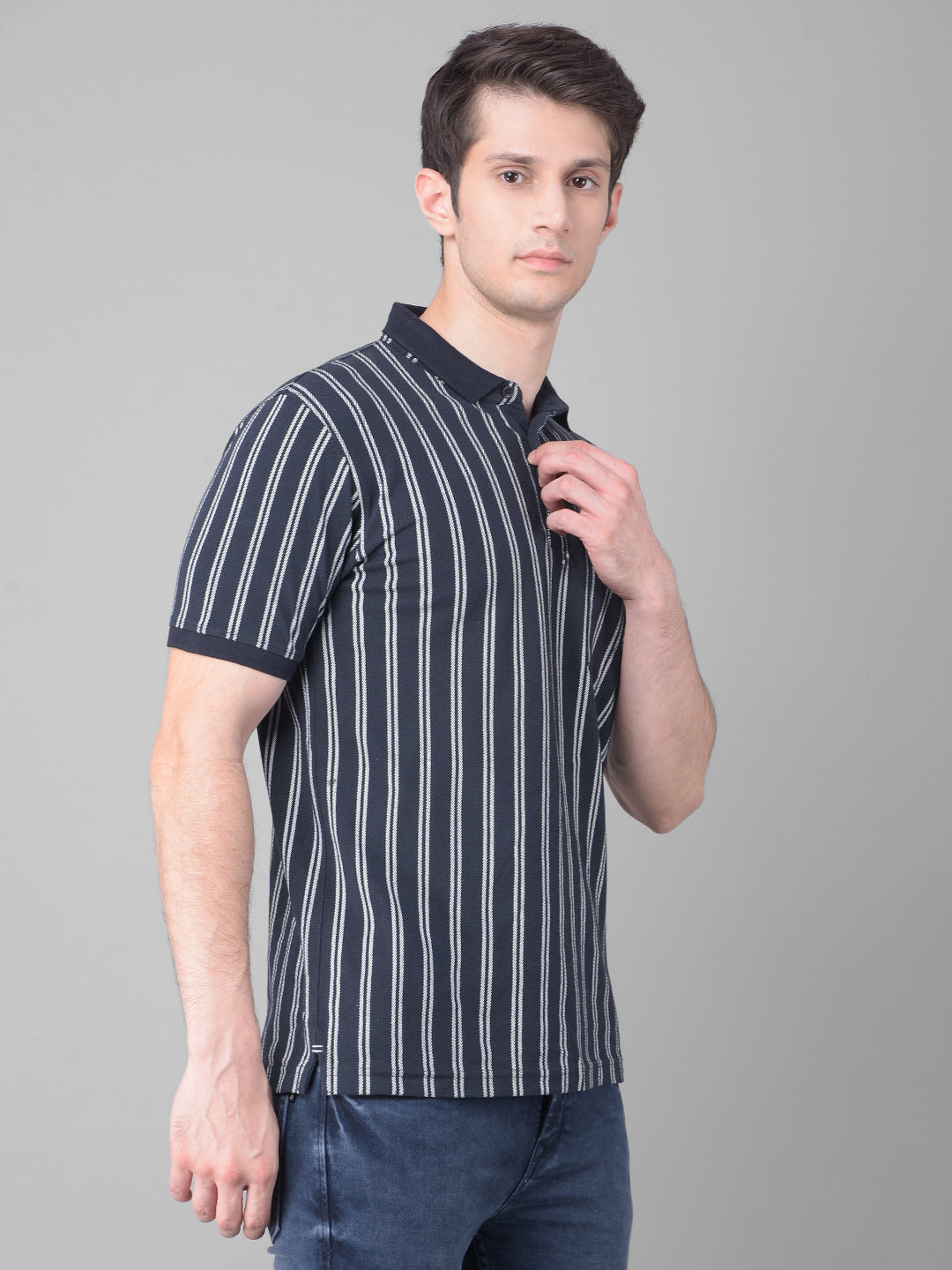 Navy Blue Striped T-Shirt-Men T-Shirts-Crimsoune Club