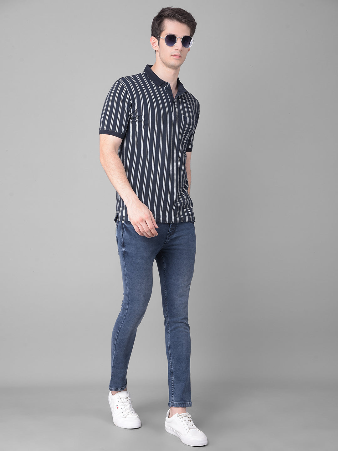Navy Blue Striped T-Shirt-Men T-Shirts-Crimsoune Club