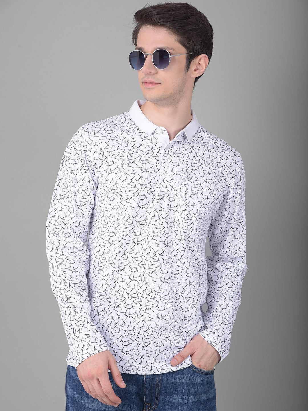 White Printed Long Sleeved T-Shirt-Men T-Shirts-Crimsoune Club