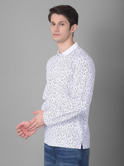 White Printed Long Sleeved T-Shirt-Men T-Shirts-Crimsoune Club