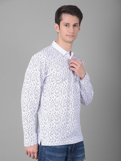 White Printed Long Sleeved T-Shirt-Men T-Shirts-Crimsoune Club