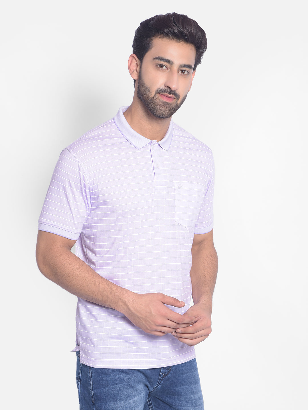 Purple Checked T-Shirt-Men T-Shirts-Crimsoune Club