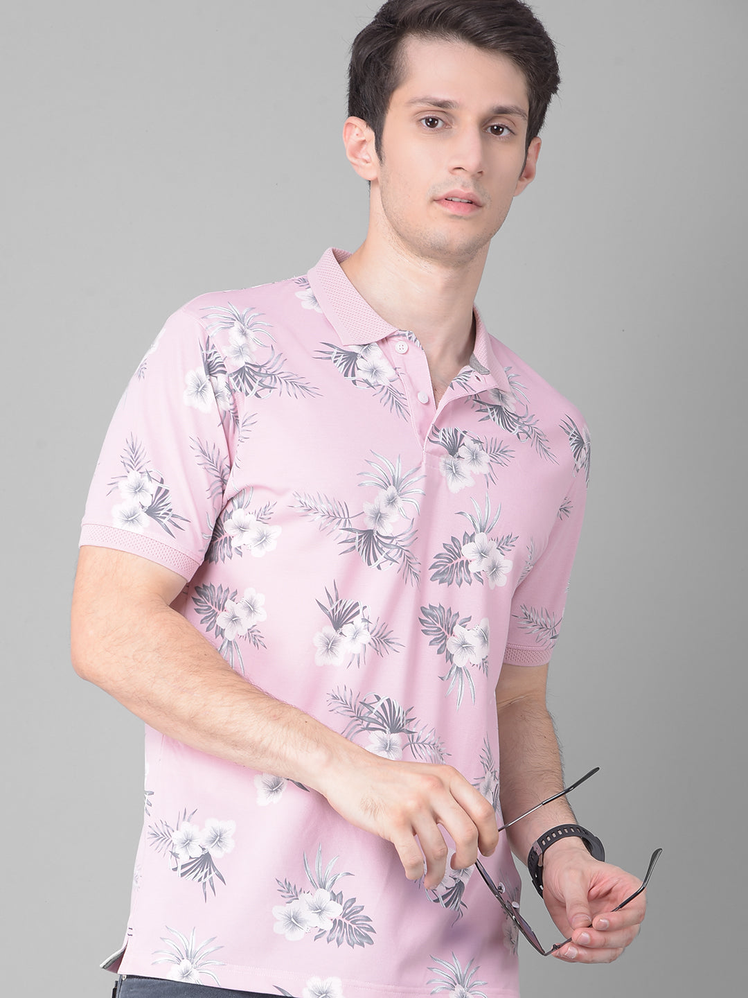 Pink Floral T-Shirt-Men T-Shirts-Crimsoune Club