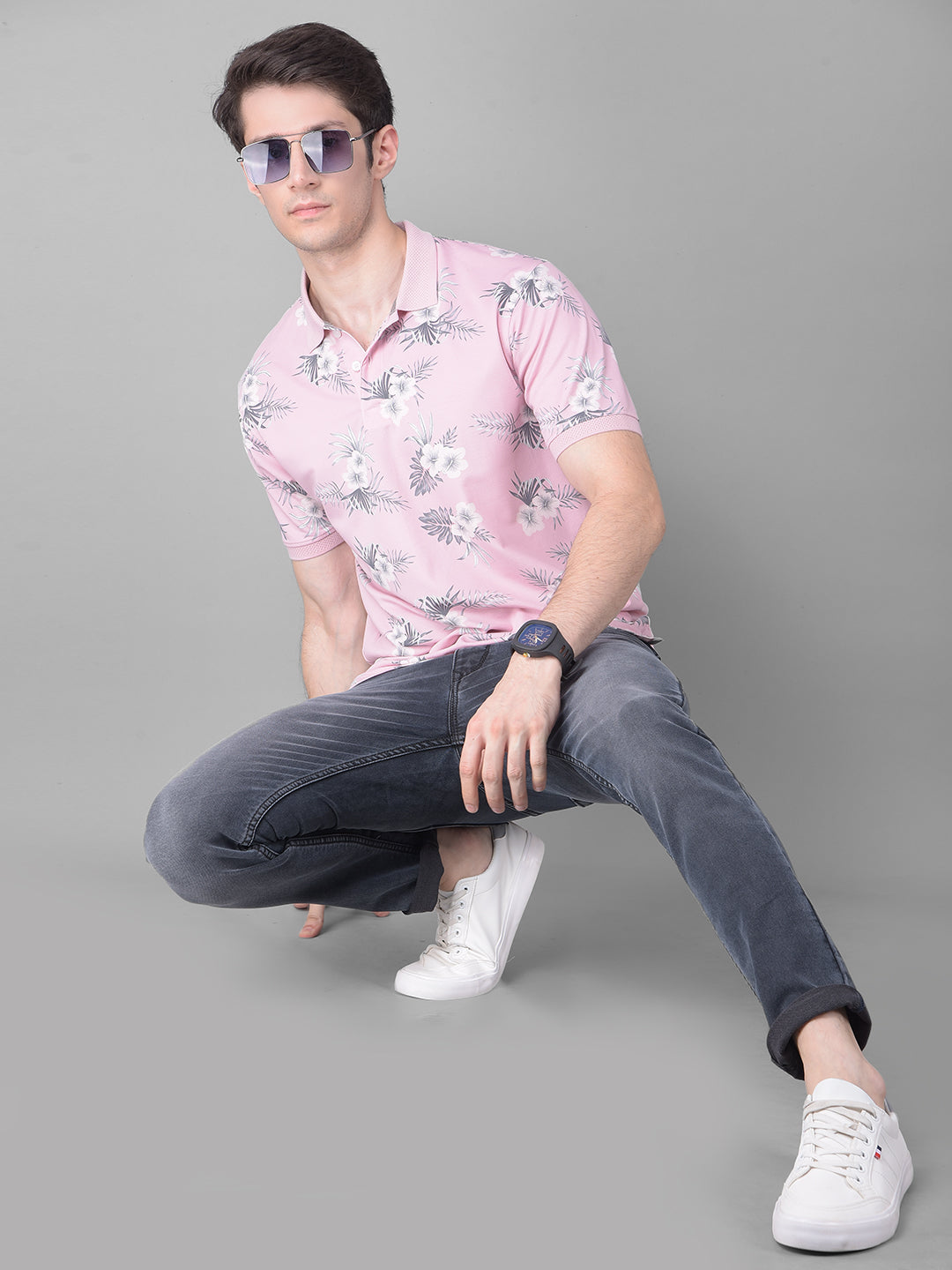 Pink Floral T-Shirt-Men T-Shirts-Crimsoune Club