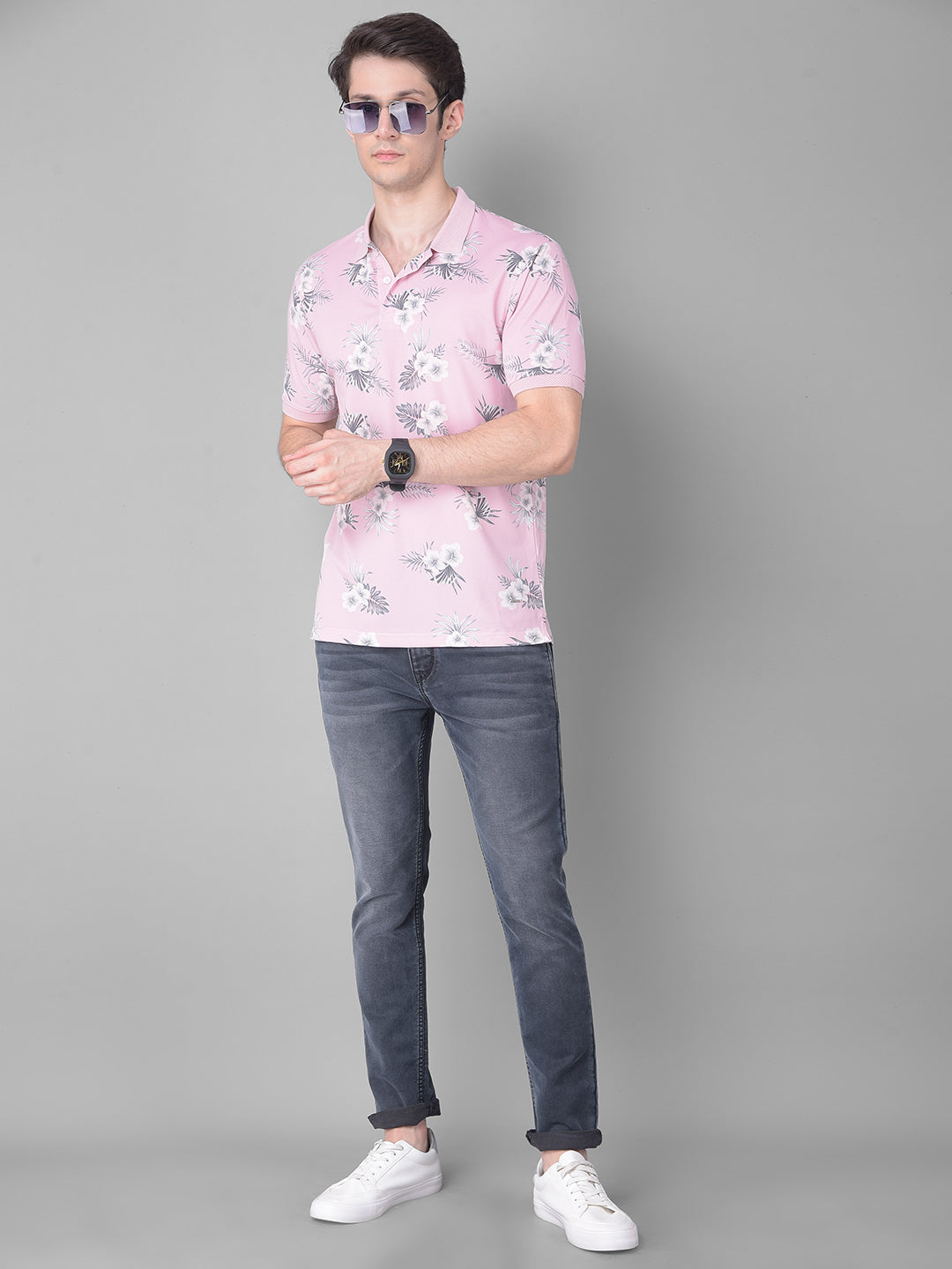 Pink Floral T-Shirt-Men T-Shirts-Crimsoune Club