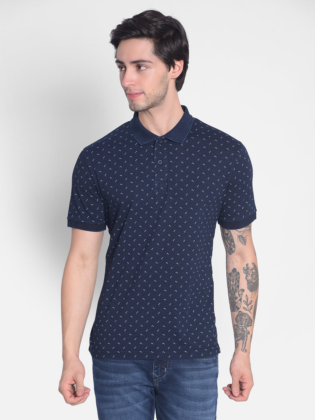 Navy Blue Printed T-Shirt-Men T-Shirts-Crimsoune Club