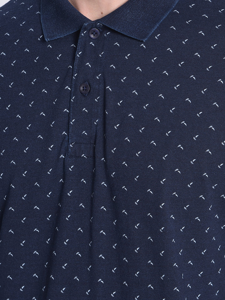 Navy Blue Printed T-Shirt-Men T-Shirts-Crimsoune Club