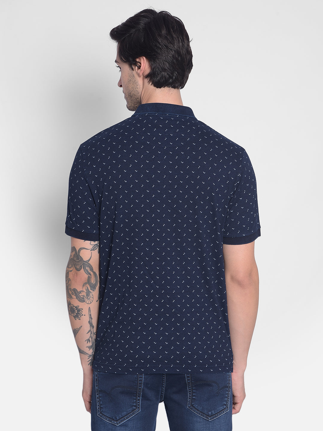 Navy Blue Printed T-Shirt-Men T-Shirts-Crimsoune Club