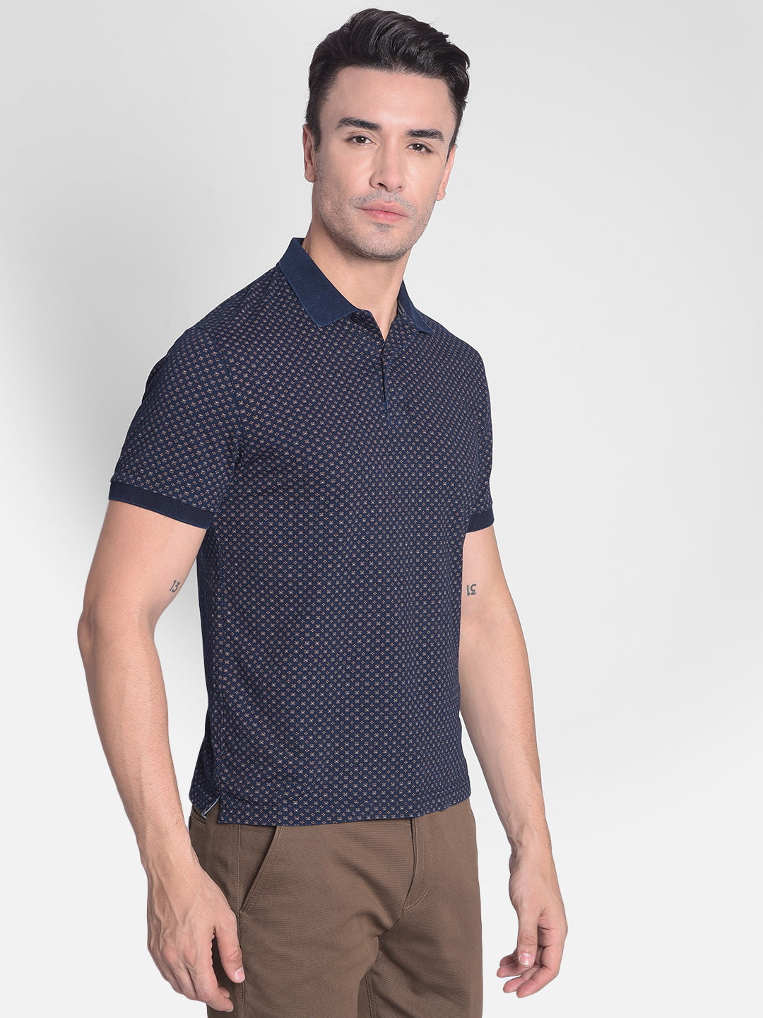 Navy Blue Printed T-Shirt-Men T-Shirts-Crimsoune Club