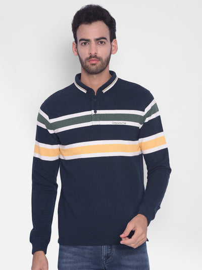 Navy Blue Striped T-shirt-Men T-Shirts-Crimsoune Club