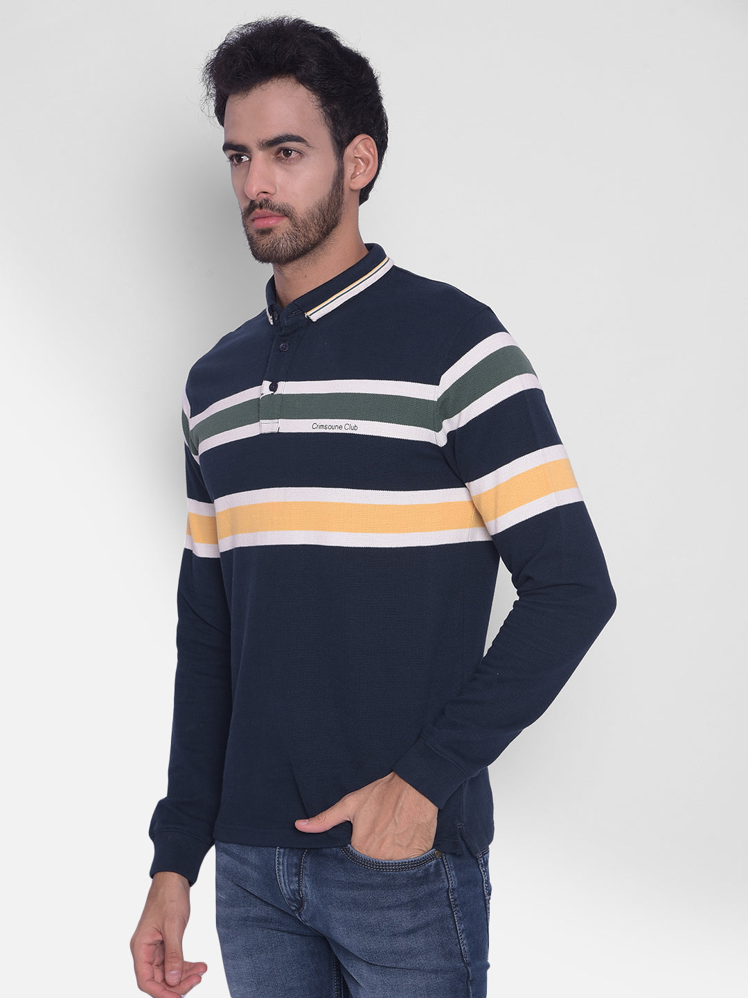 Navy Blue Striped T-shirt-Men T-Shirts-Crimsoune Club