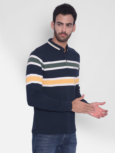 Navy Blue Striped T-shirt-Men T-Shirts-Crimsoune Club