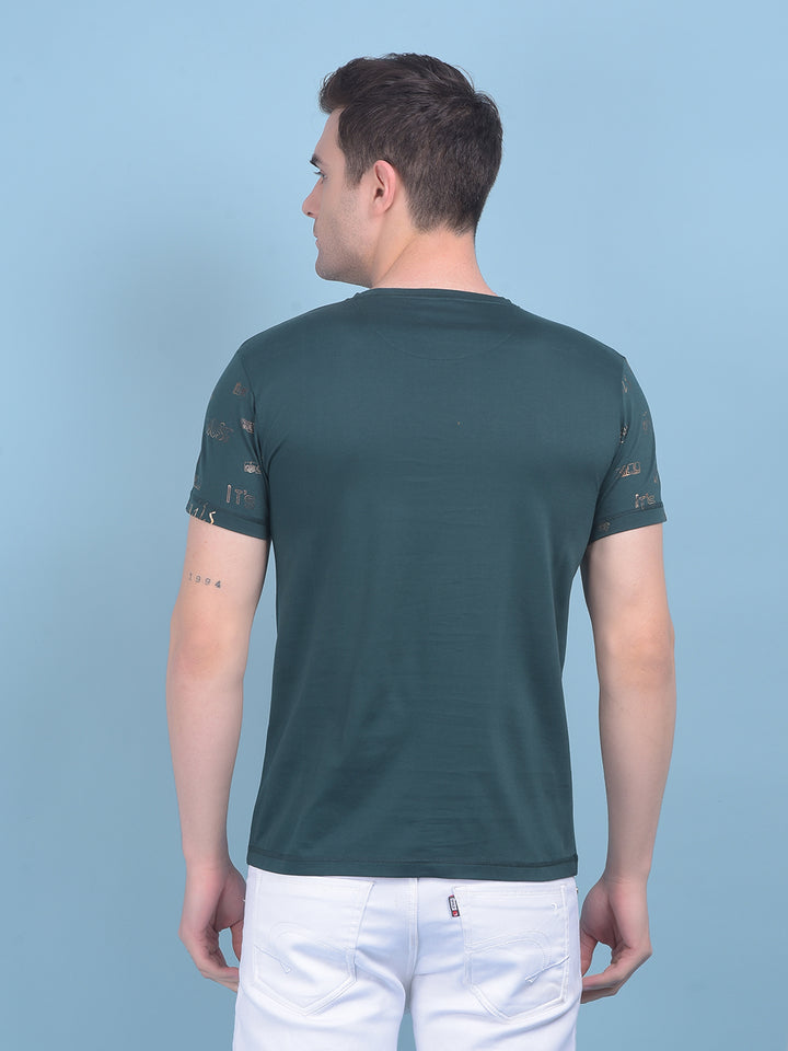 Green Typographic Print Cotton T-Shirt-Men T-shirts-Crimsoune Club