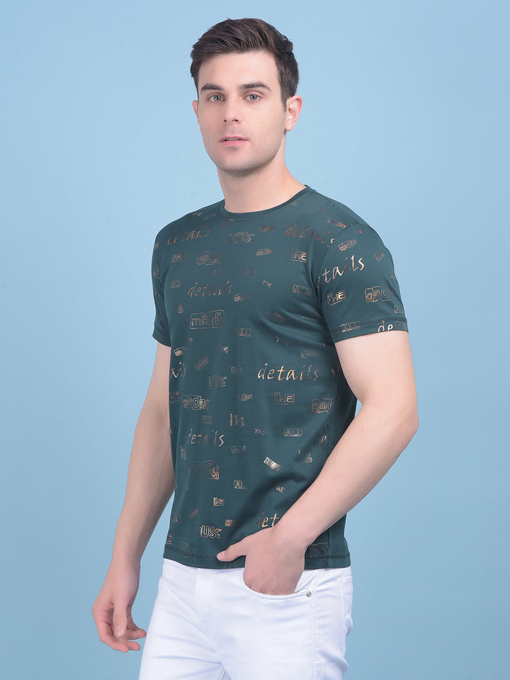 Green Typographic Print Cotton T-Shirt-Men T-shirts-Crimsoune Club