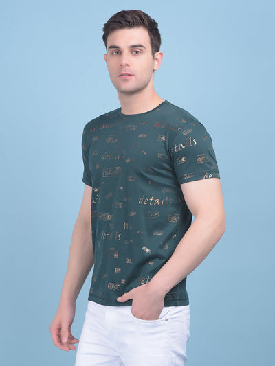 Green Typographic Print Cotton T-Shirt-Men T-shirts-Crimsoune Club