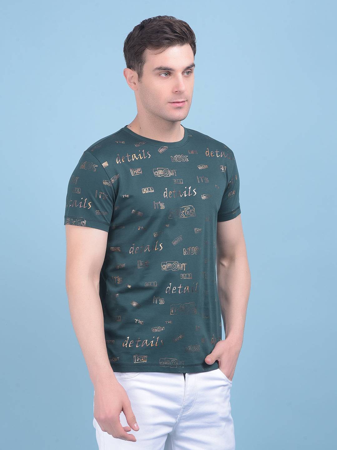 Green Typographic Print Cotton T-Shirt-Men T-shirts-Crimsoune Club