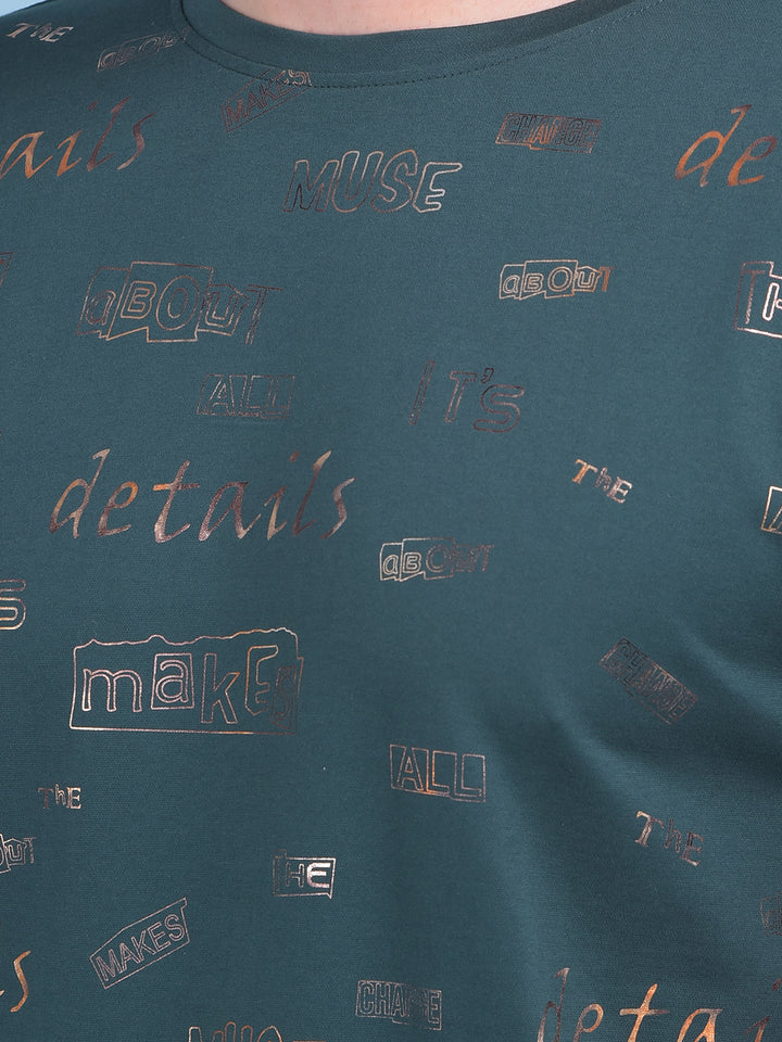 Green Typographic Print Cotton T-Shirt-Men T-shirts-Crimsoune Club