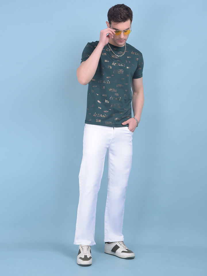 Green Typographic Print Cotton T-Shirt-Men T-shirts-Crimsoune Club