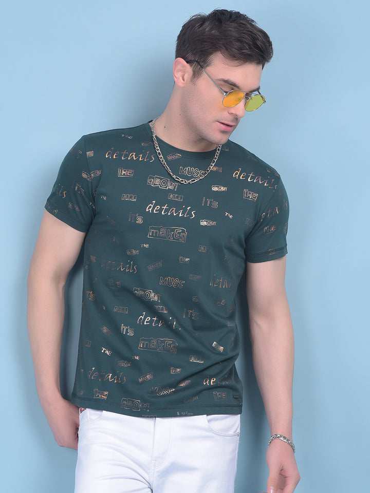 Green Typographic Print Cotton T-Shirt-Men T-shirts-Crimsoune Club