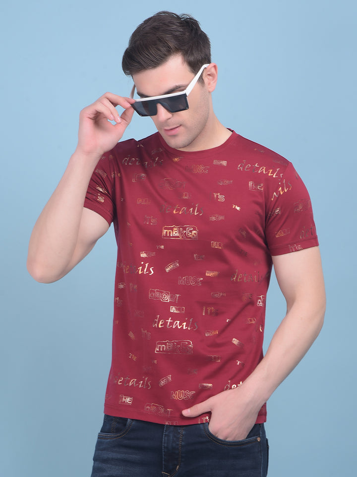 Wine Typographic Print Cotton T-Shirt-Men T-shirts-Crimsoune Club