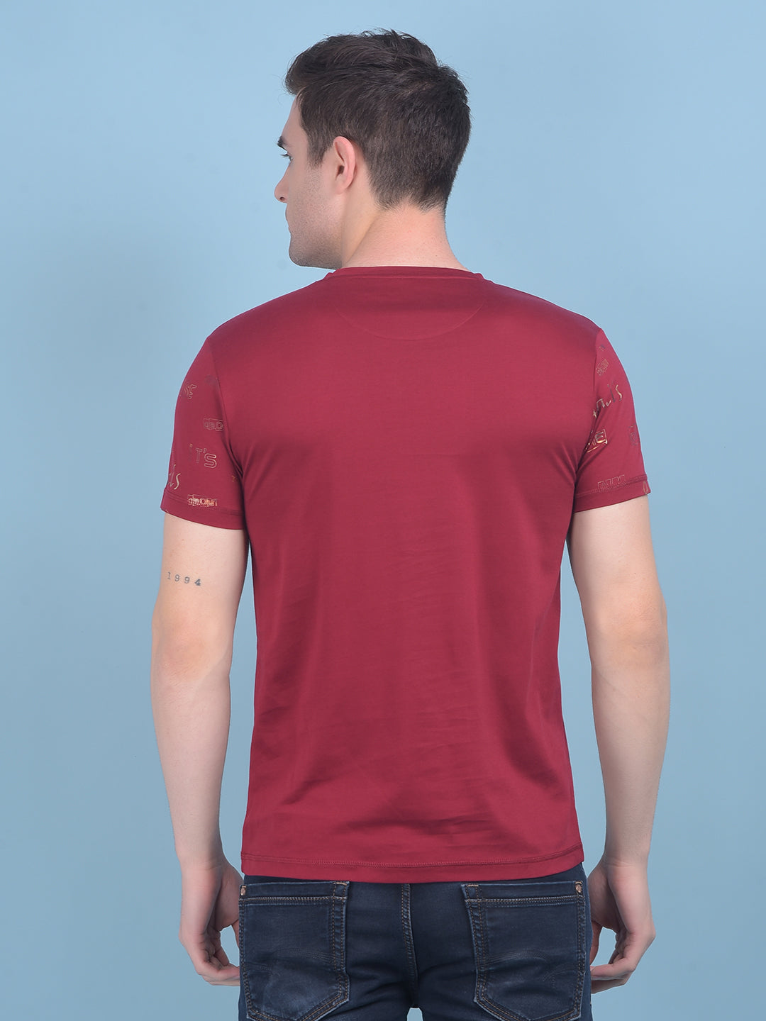 Wine Typographic Print Cotton T-Shirt-Men T-shirts-Crimsoune Club