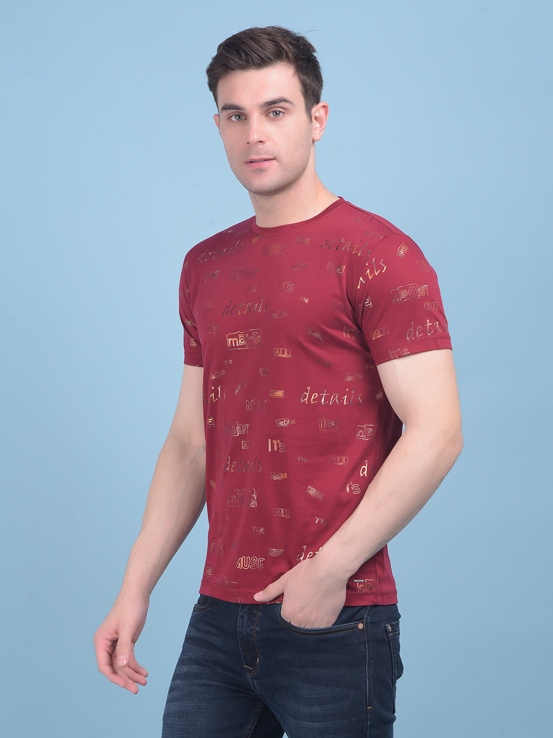 Wine Typographic Print Cotton T-Shirt-Men T-shirts-Crimsoune Club