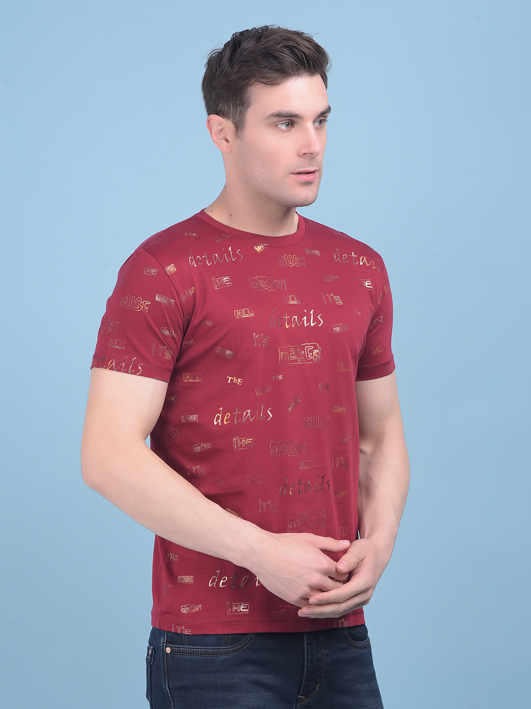 Wine Typographic Print Cotton T-Shirt-Men T-shirts-Crimsoune Club