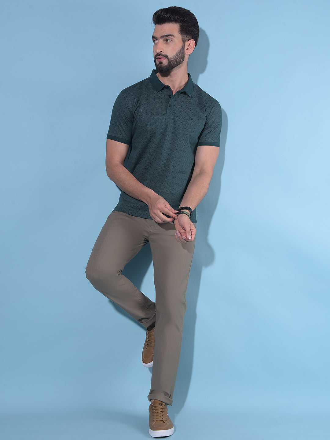 Green Printed 100% Cotton Polo T-Shirt-Men T-Shirts-Crimsoune Club