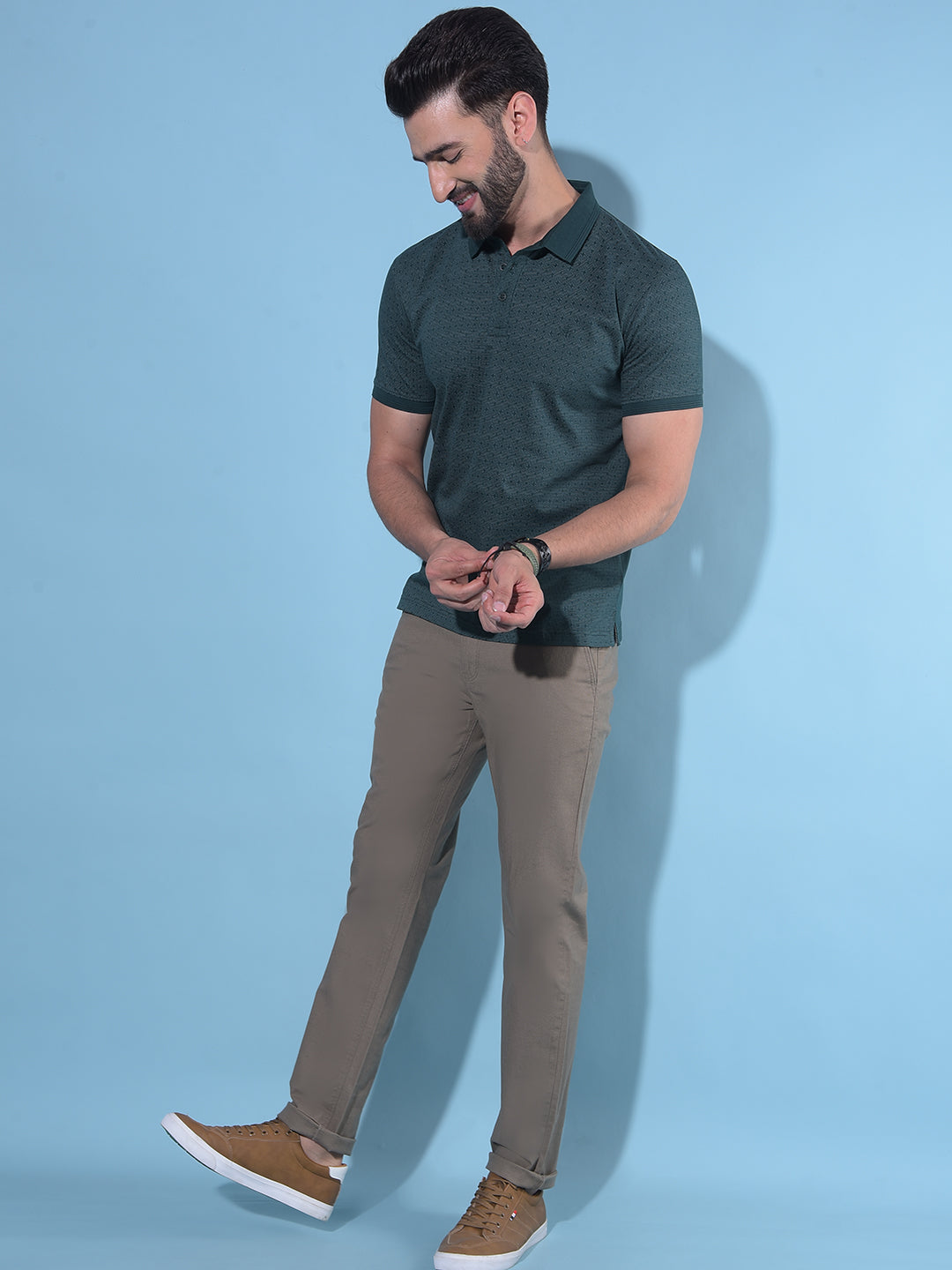 Green Printed 100% Cotton Polo T-Shirt-Men T-Shirts-Crimsoune Club
