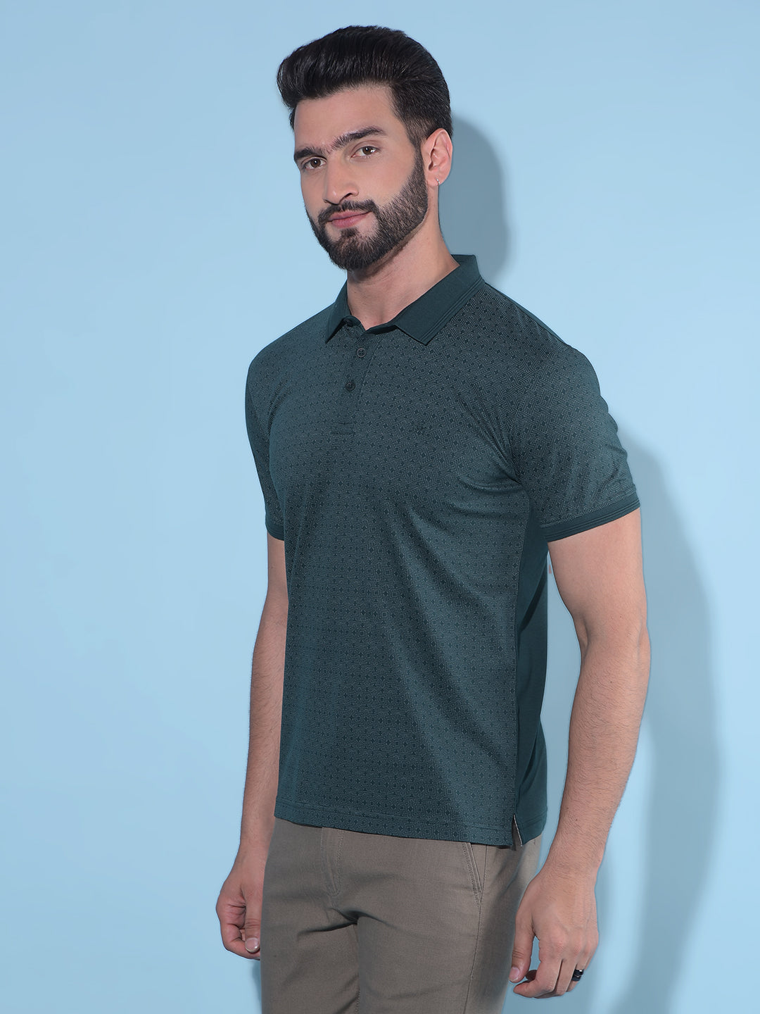 Green Printed 100% Cotton Polo T-Shirt-Men T-Shirts-Crimsoune Club