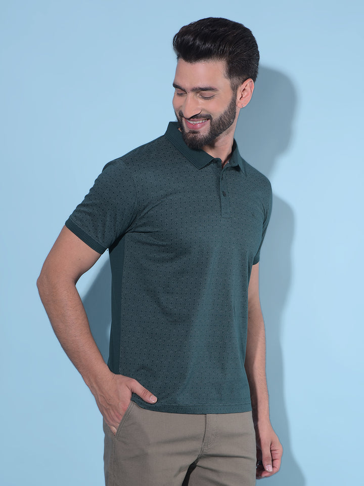 Green Printed 100% Cotton Polo T-Shirt-Men T-Shirts-Crimsoune Club