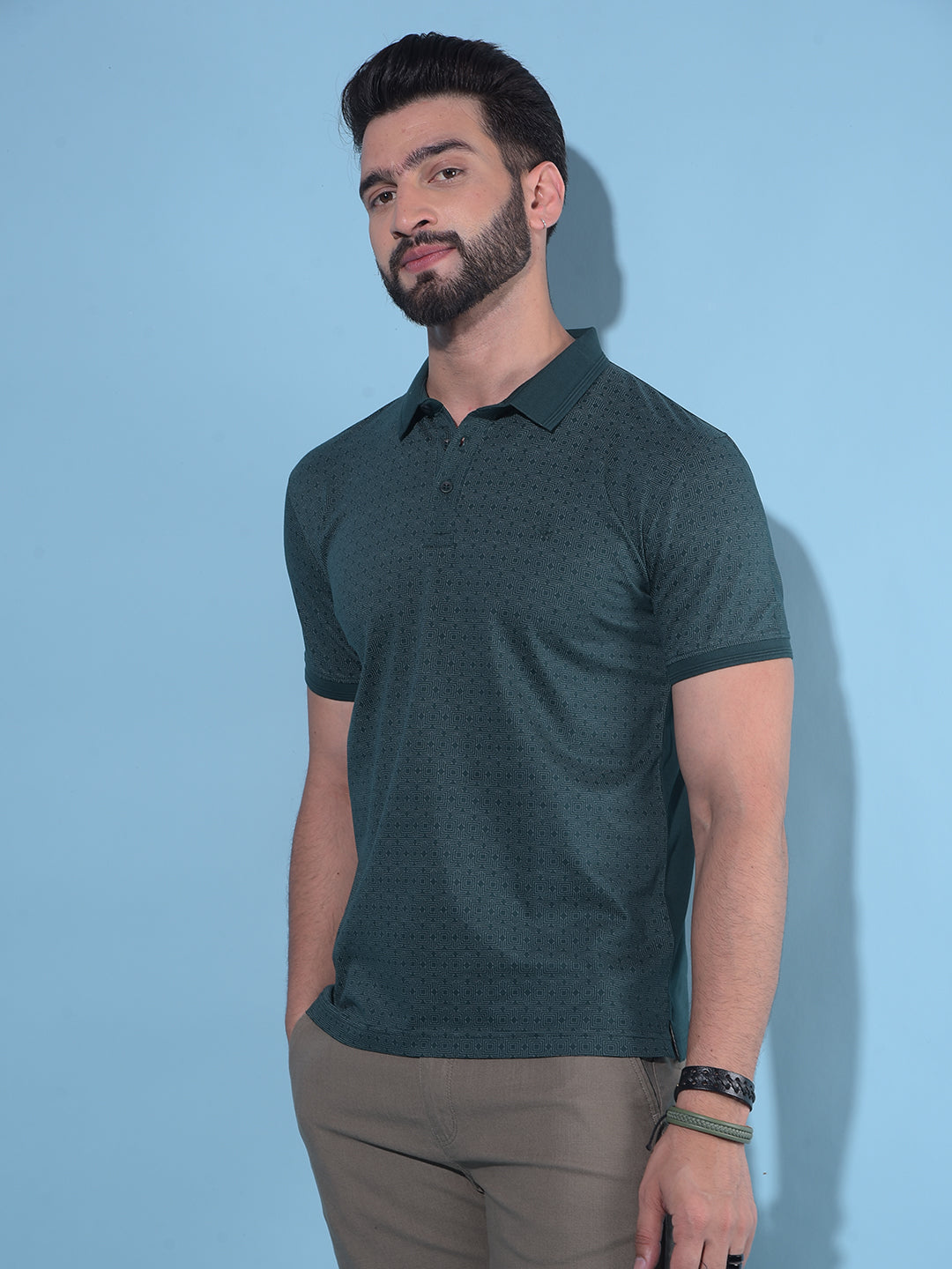 Green Printed 100% Cotton Polo T-Shirt-Men T-Shirts-Crimsoune Club