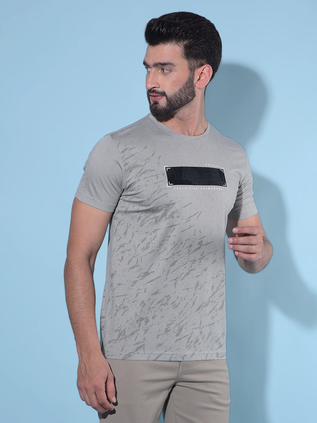 Grey Printed T-Shirt-Men T-Shirts-Crimsoune Club